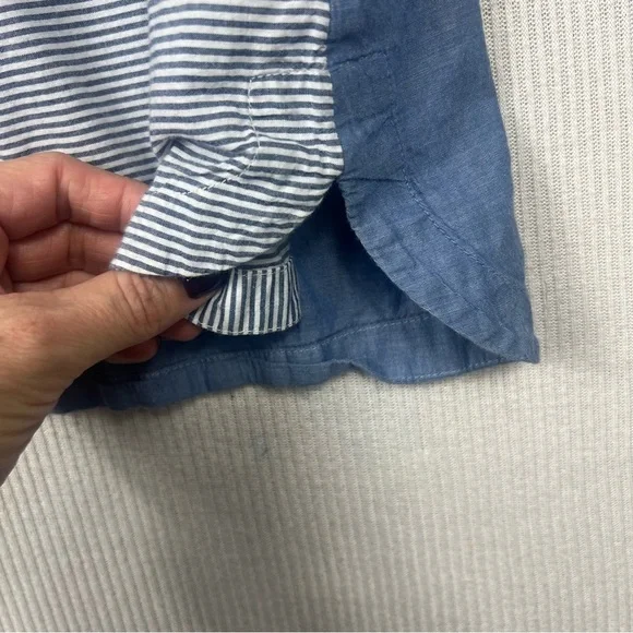 Style & Co. Striped Embroidered Floral Blouse LARGE Boho Cottagecore Lightweight - Picture 5 of 13